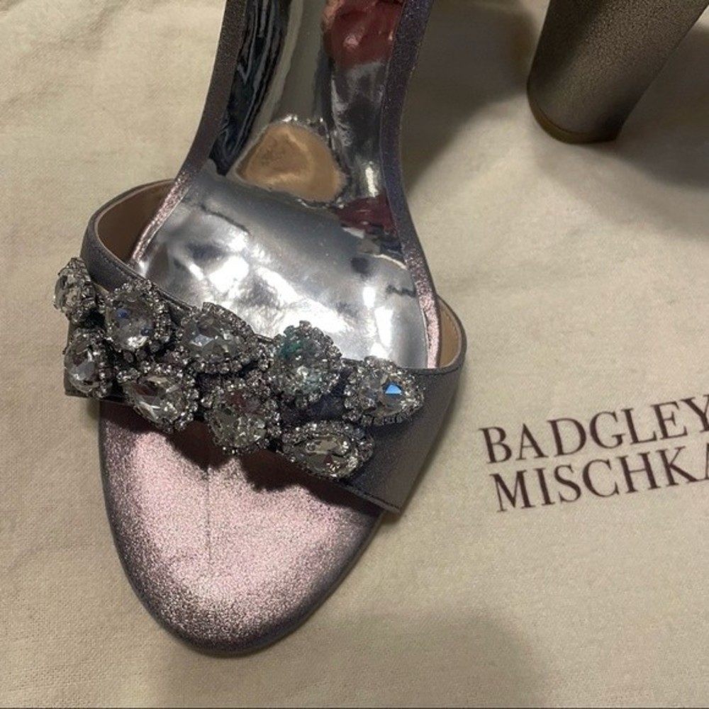 Badgley Mischka Lennox II Jeweled Evening Heels Pewter- 10 - Picture 3 of 7